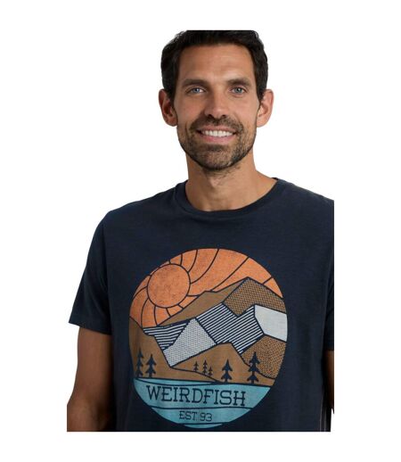 Mens foothills printed organic cotton t-shirt navy Weird Fish