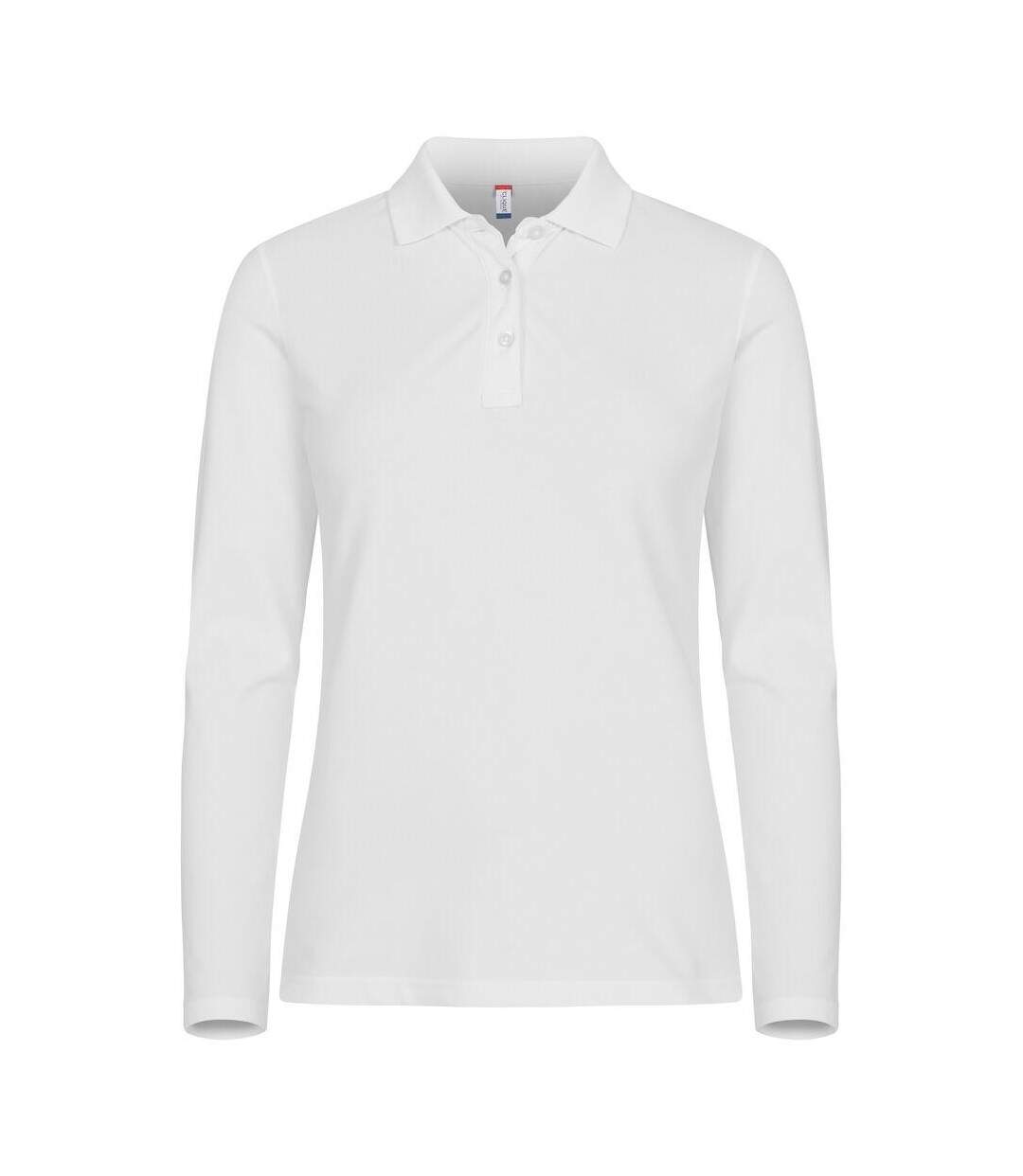 Womens/ladies Premium Stretch Long-sleeved Polo Shirt White Clique-1