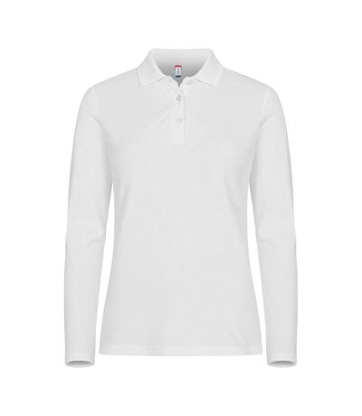 Womens/ladies Premium Stretch Long-sleeved Polo Shirt White Clique