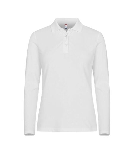 Womens/ladies Premium Stretch Long-sleeved Polo Shirt White Clique