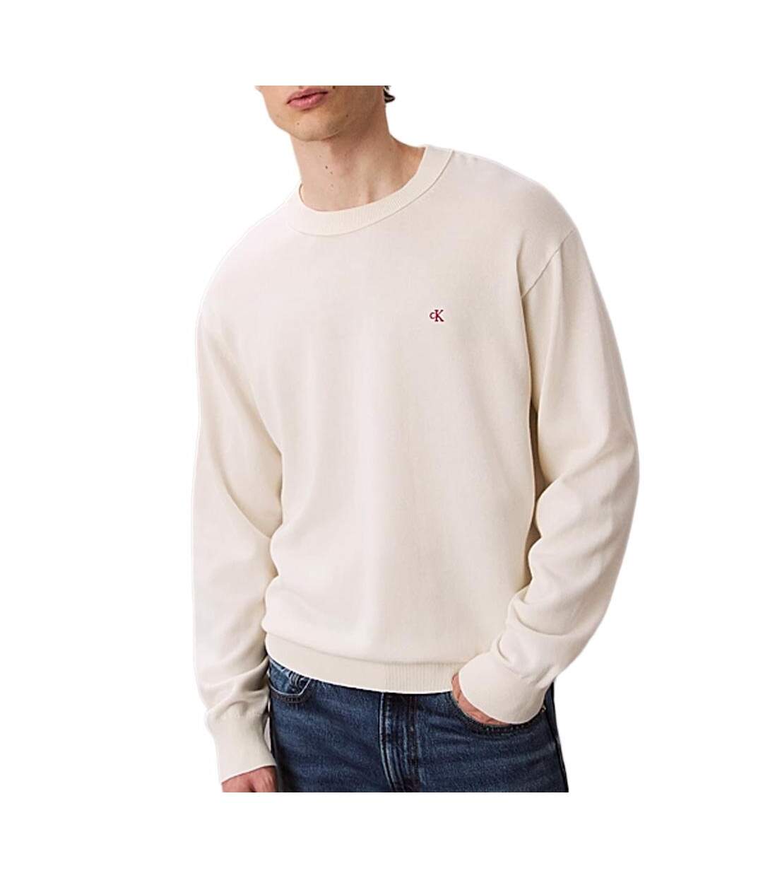 Sweat beige homme calvin klein jeans eu ls cotton relaxed-1