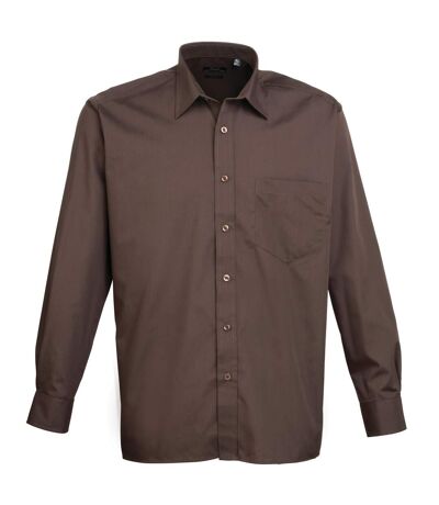 Premier Mens Long Sleeve Formal Plain Work Poplin Shirt (Brown) - UTRW1081