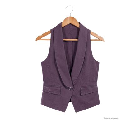 Gilet Blazer Court Sans Manches Coton Stretch Raisin - AXXANO