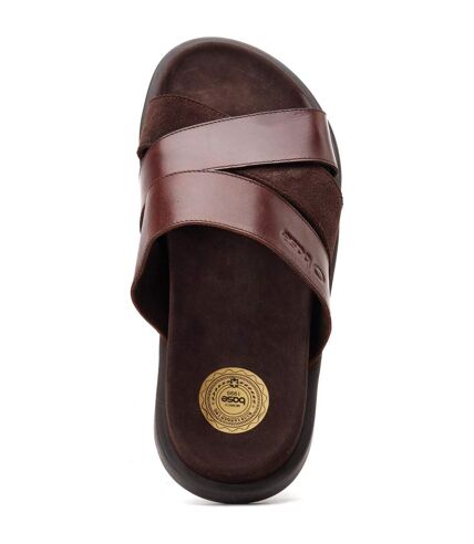 Base London Mens Ponza Leather Slip-on Sandals (Dark Brown) - UTFS10921