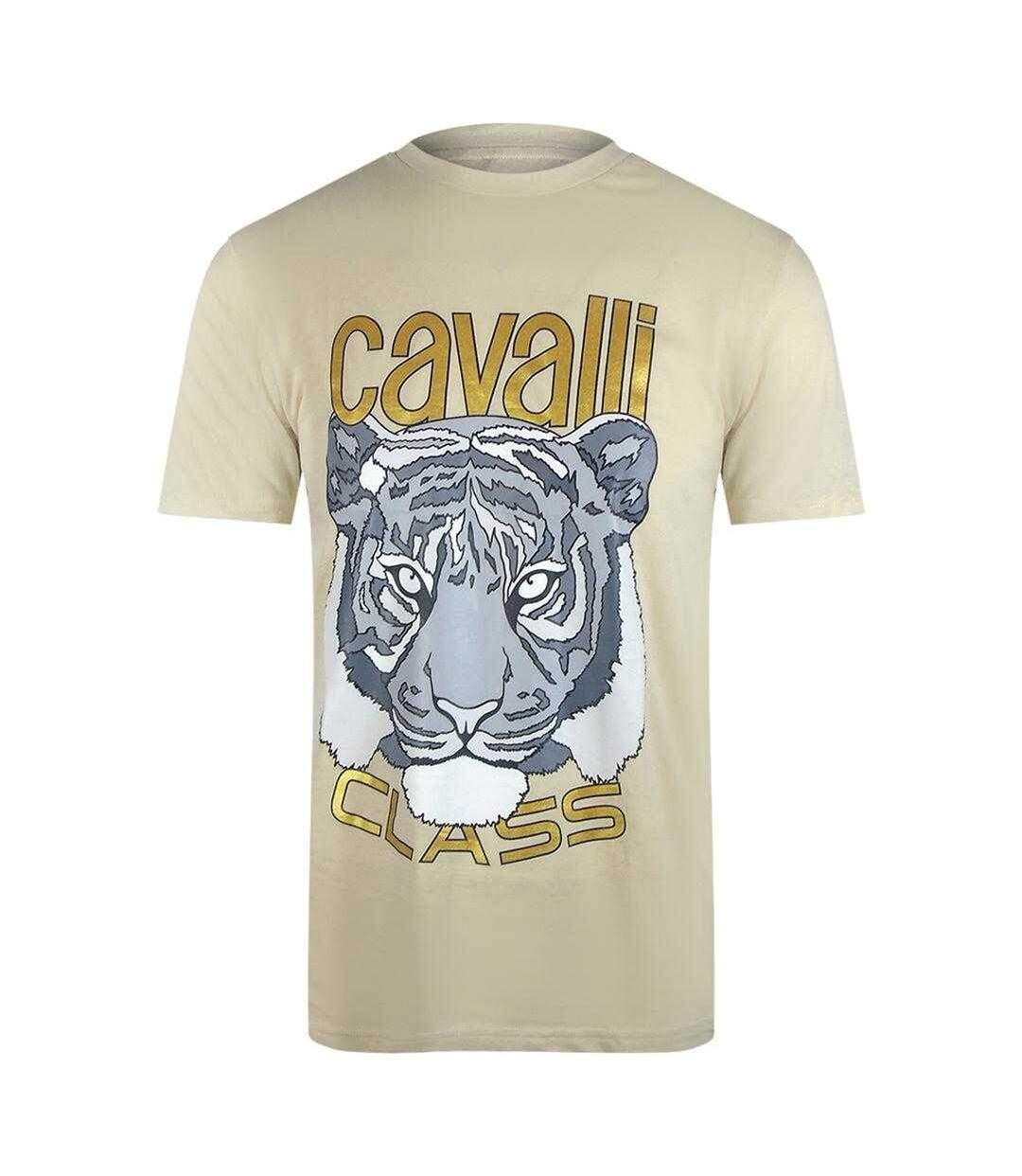 T-shirt Motif Imprimé Tigre Homme Beige Sable Cavalli Class-1