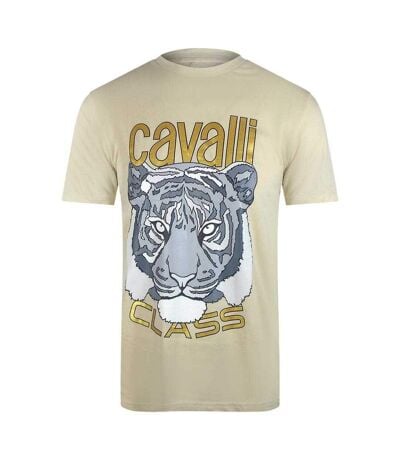 T-shirt Motif Imprimé Tigre Homme Beige Sable Cavalli Class