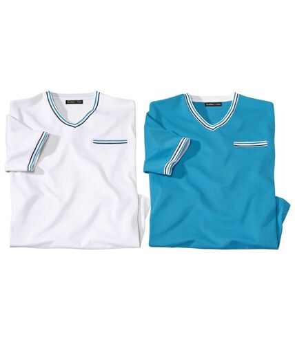 Pack of 2 Men's V-Neck T-Shirts - White Blue
