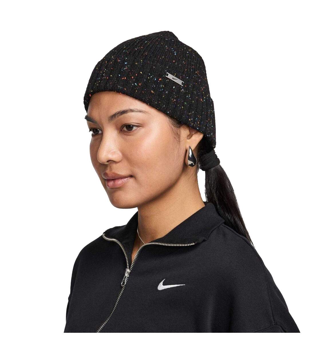 Speckle Knitted Beanie Black Gunmetal Grey Nike-3