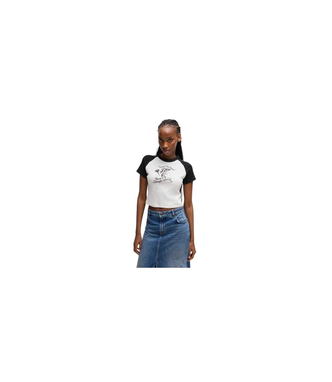 Womens/ladies Pizza Slice Crop Top Black White Hugo-1
