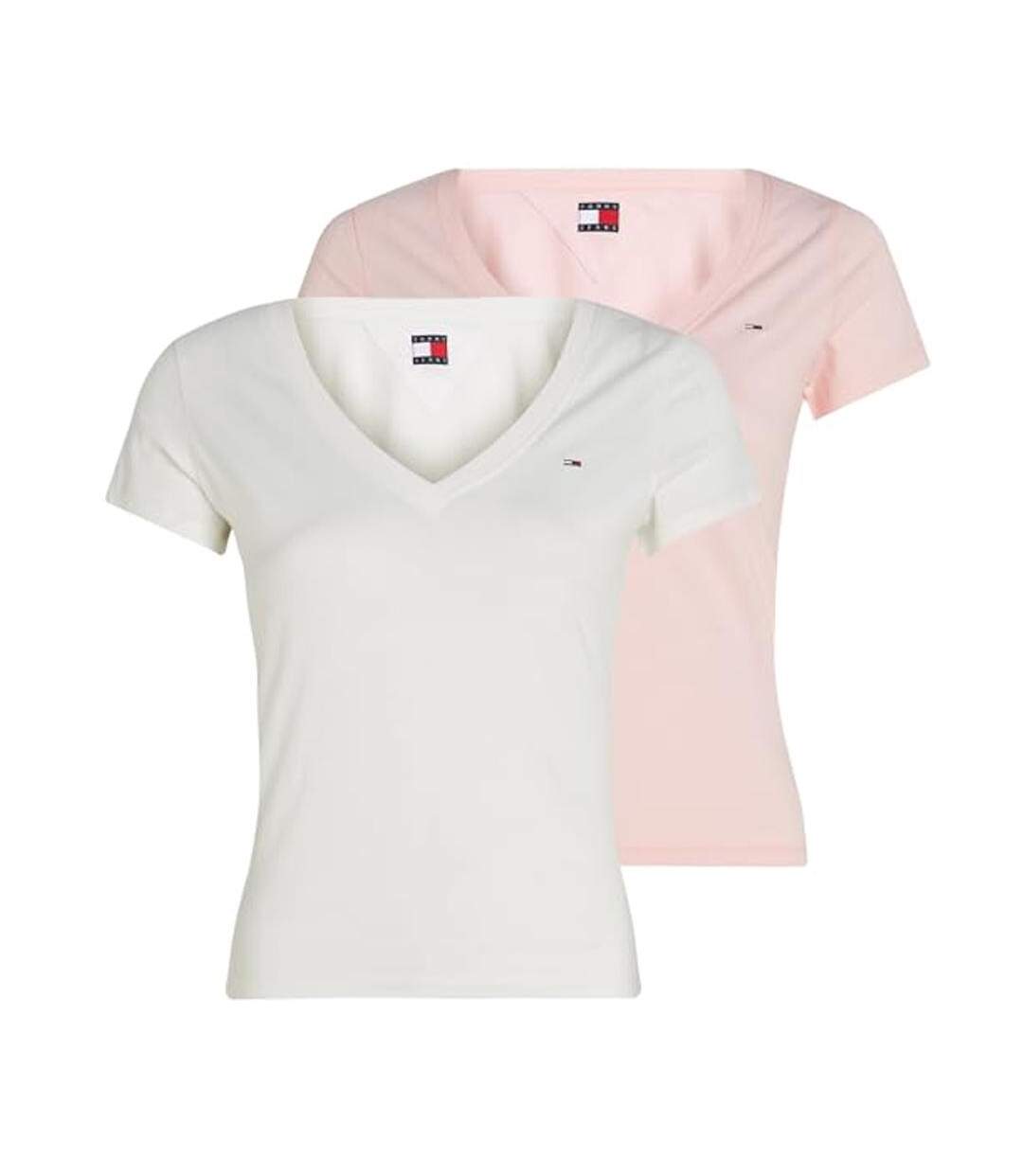 2x t-shirt blanc/rose femme tommy hilfiger dw0dw21367 - l-1