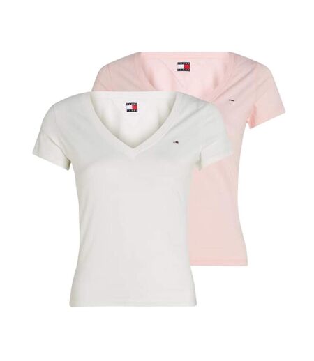2x t-shirt blanc/rose femme tommy hilfiger dw0dw21367 - l