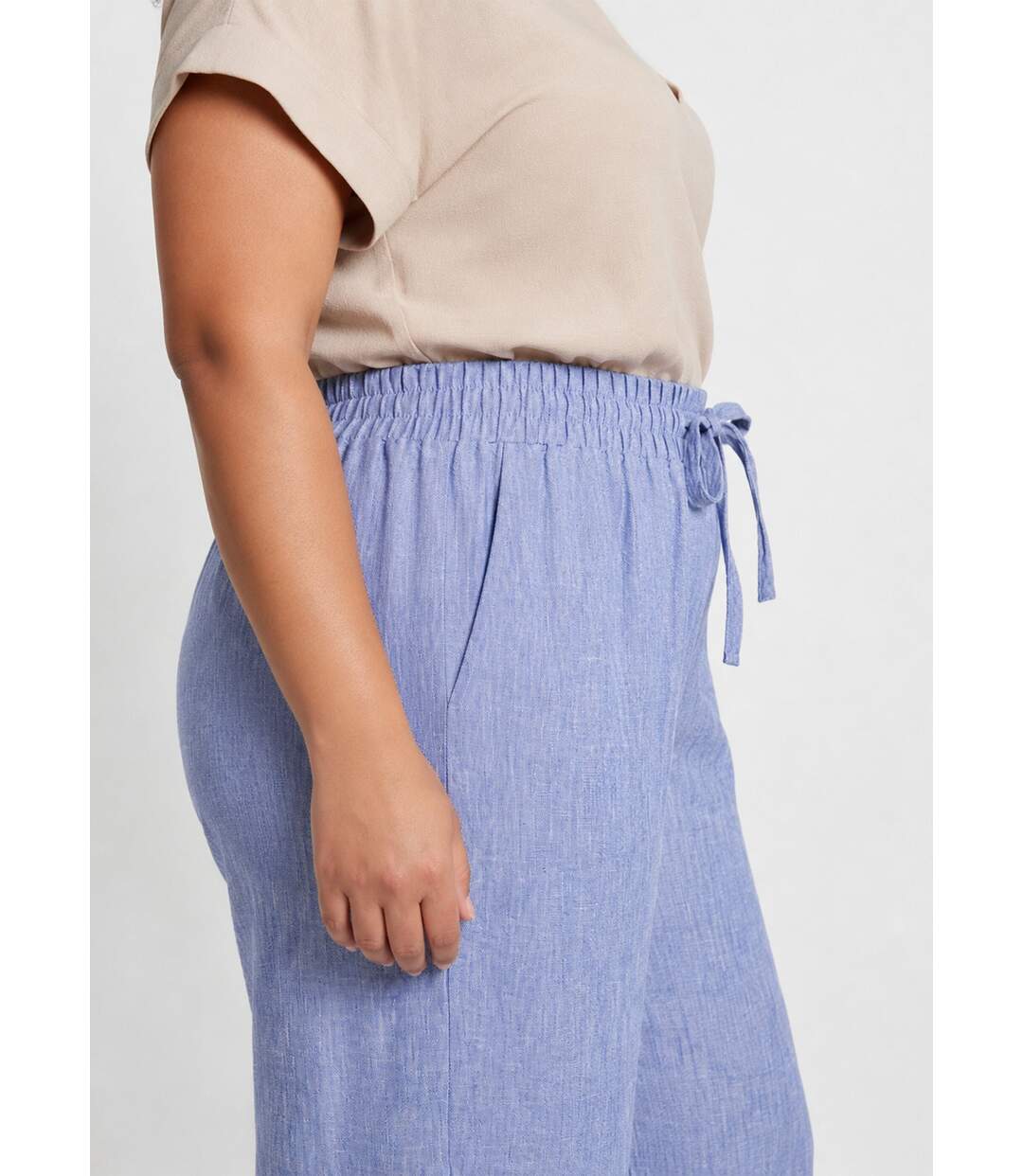 Pantalon large chiné élastiqué avec lin-5