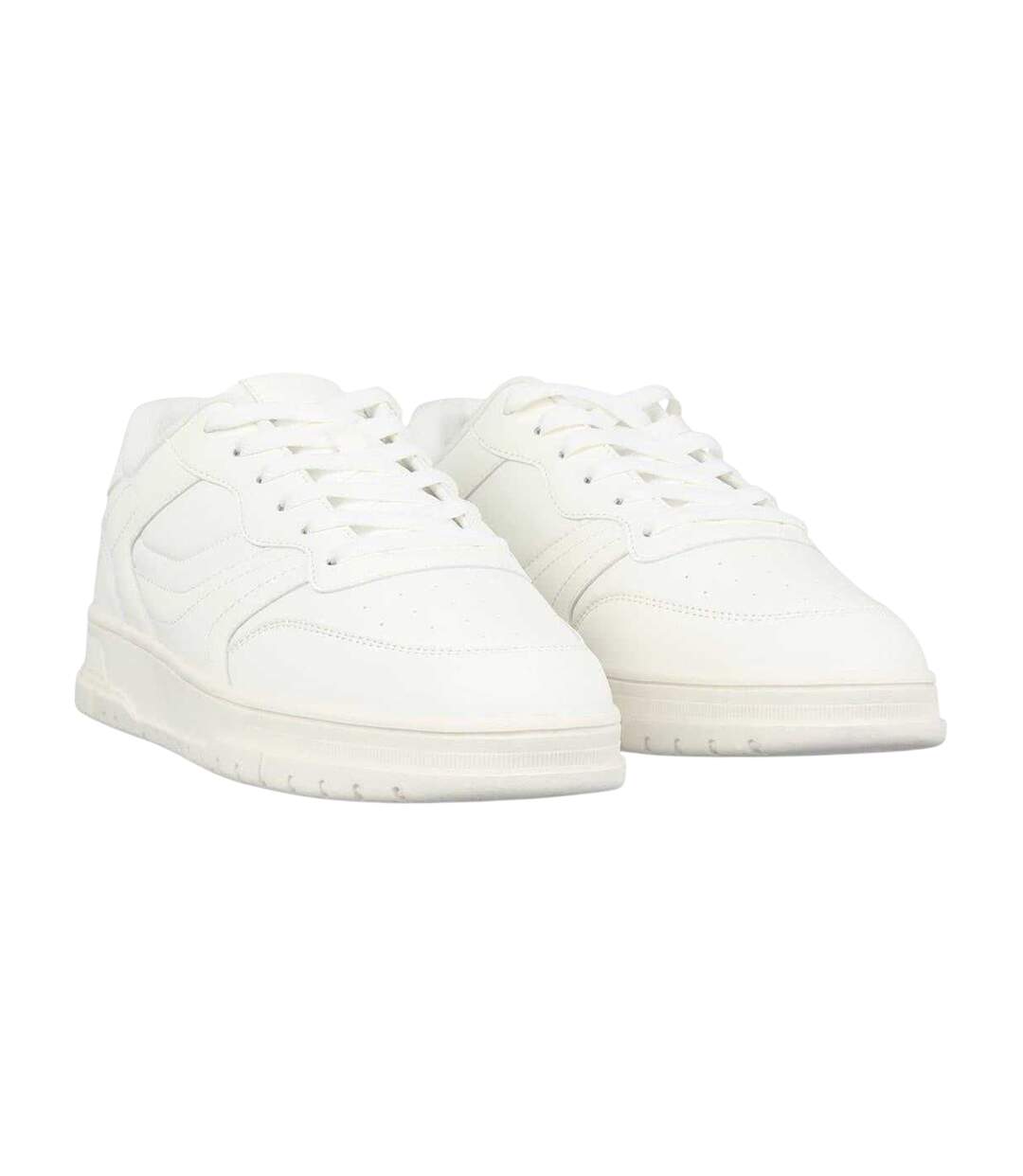 Mens Lace Up Flat Trainers White Fabric-4