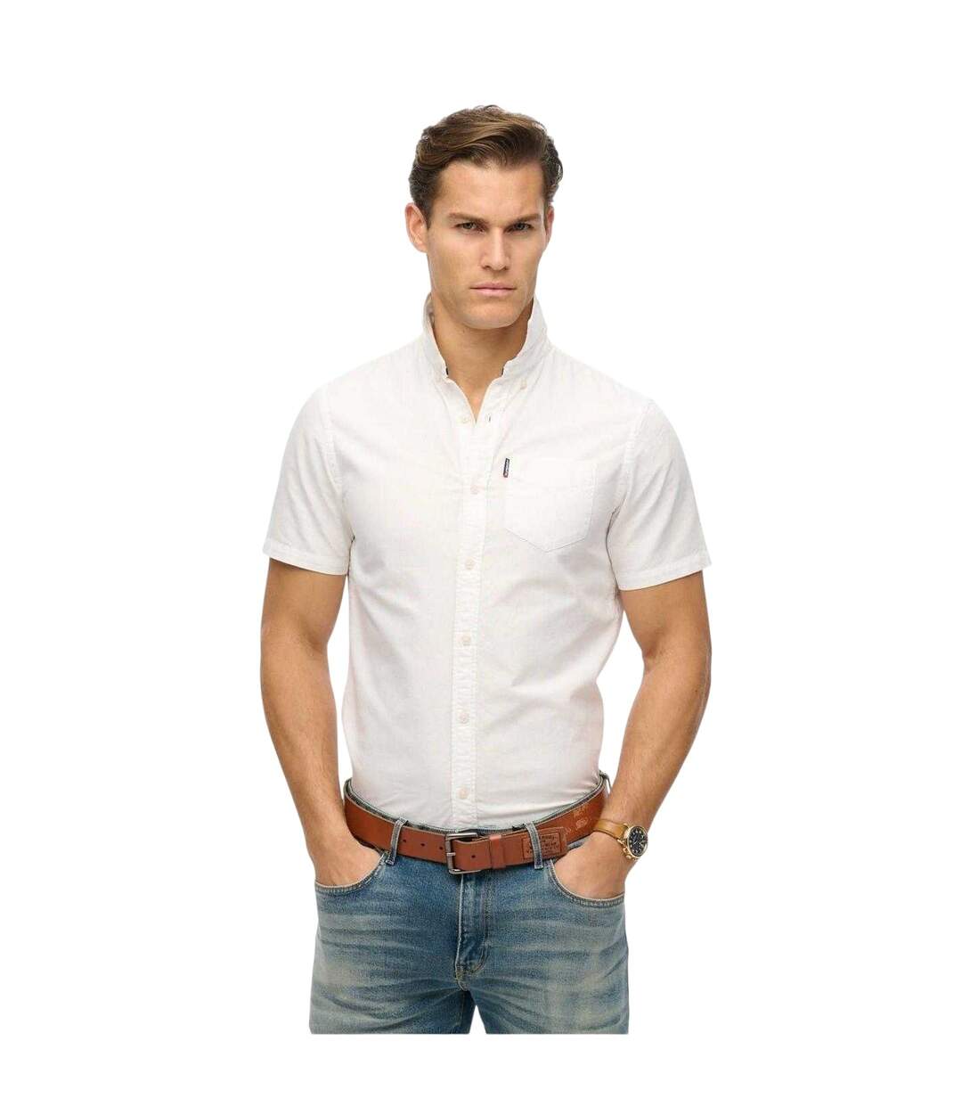 Mens Regular Short-sleeved Shirt Optical White Superdry-4