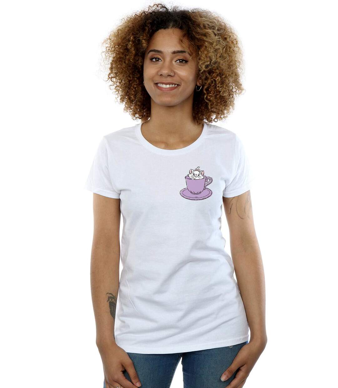 Disney Aristocats Marie In Cup - T-shirt en coton imprimé femmes/dames (Blanc) - UTBI15693-2