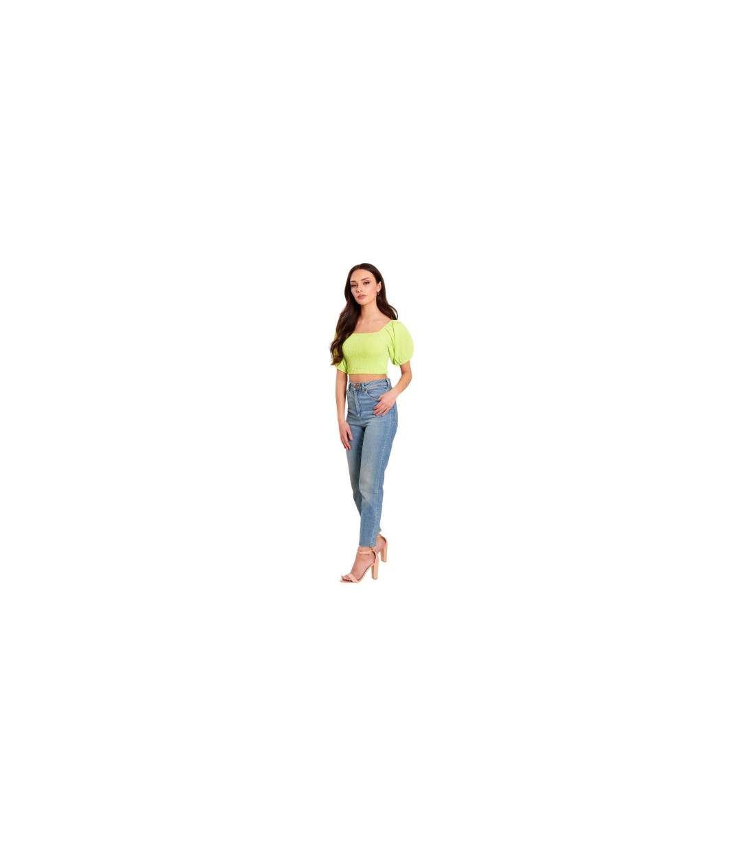 Womens/ladies Balloon Sleeve Crop Top Lime Be You-1