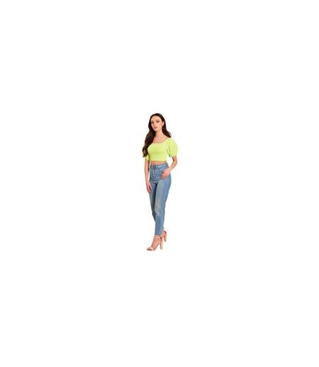 Womens/ladies Balloon Sleeve Crop Top Lime Be You