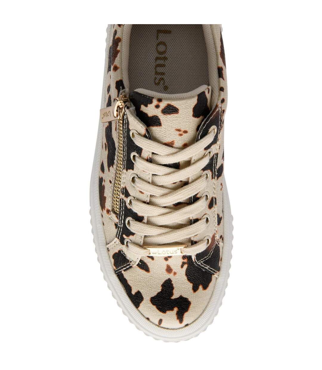 Womens/ladies Alexa Cow Print Trainers Beige Brown Lotus Shoes-4