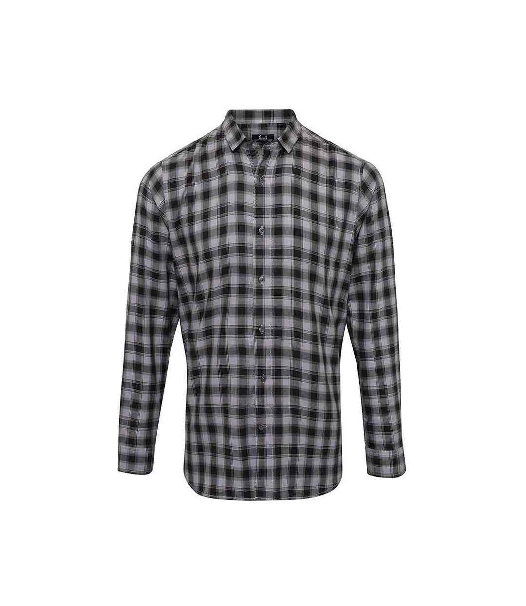 Mens mulligan checked cotton long-sleeved shirt steel/black Premier