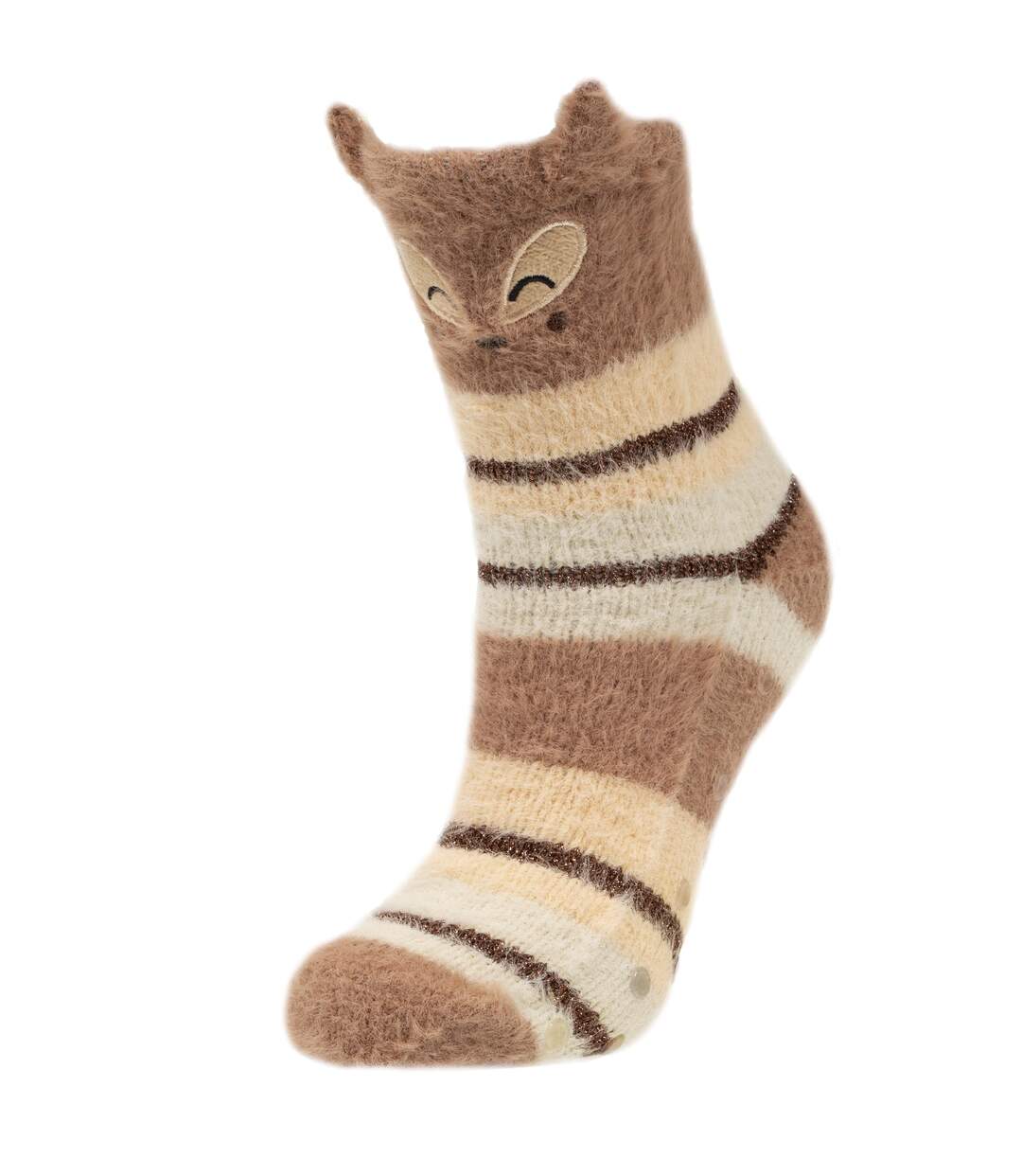 Isotoner Chaussettes d'intérieur femme maille peluche détail renard