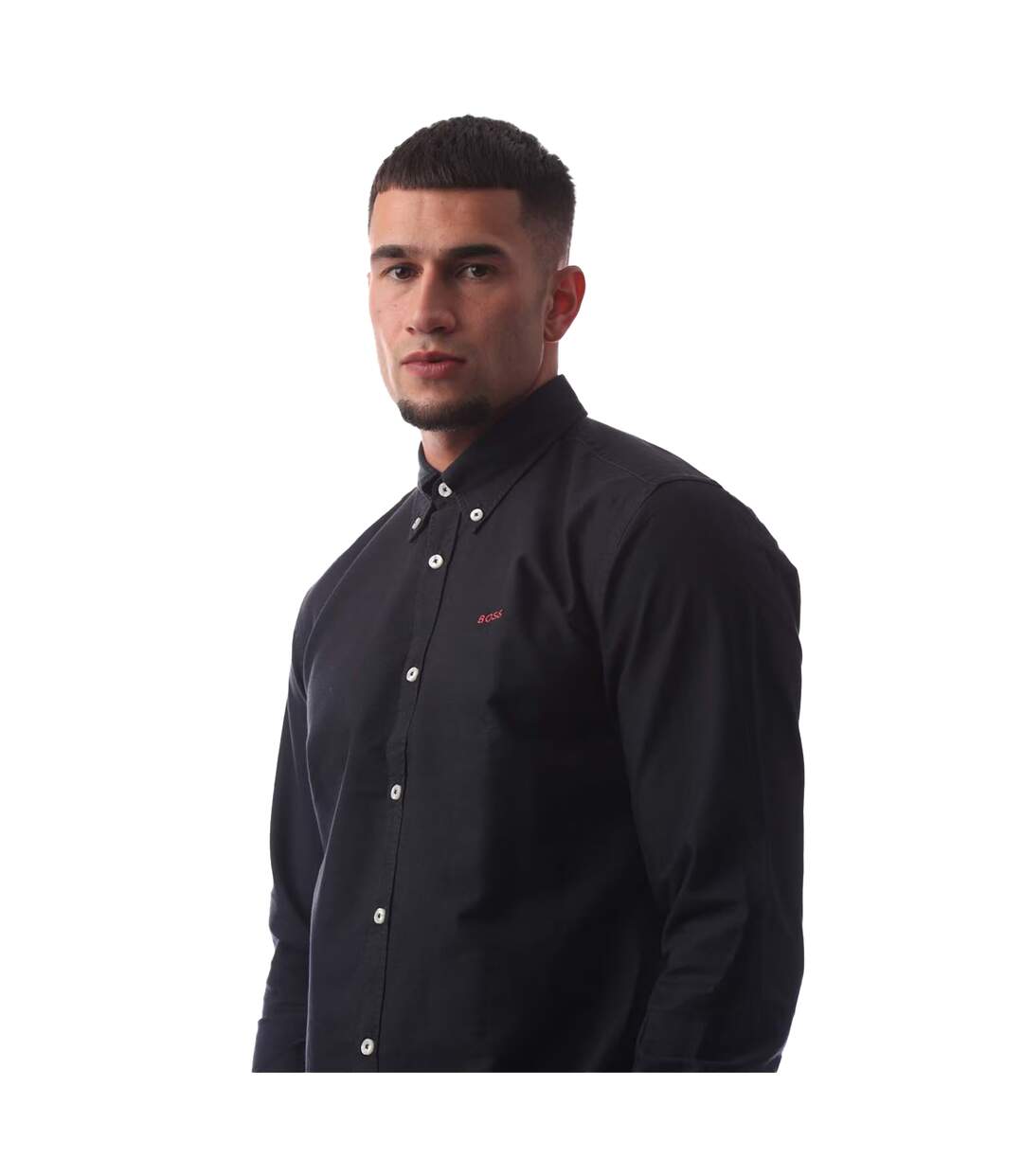 Mens Long-sleeved Button-down Shirt Dark Blue Boss-3