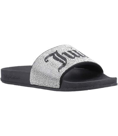 Womens/ladies donna diamante sliders silver Juicy Couture