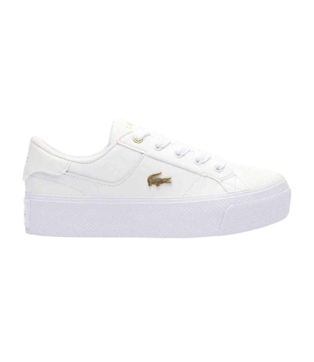 Womens/ladies Ziane Leather Platform Trainers White Gold Lacoste-1