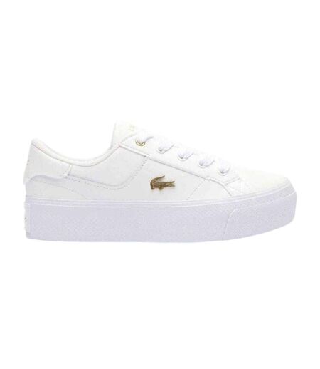 Womens/ladies Ziane Leather Platform Trainers White Gold Lacoste