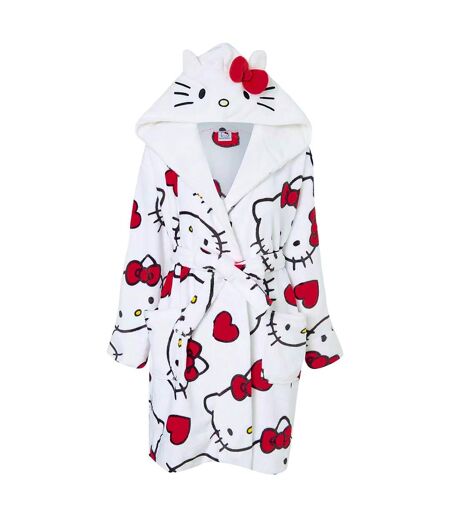 Womens/ladies 3d Ears Fleece Robe White Red Black Hello Kitty