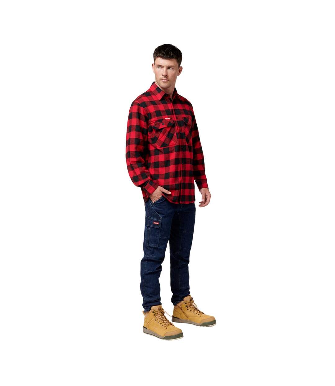 Mens checked flannel long-sleeved shirt red Hard Yakka