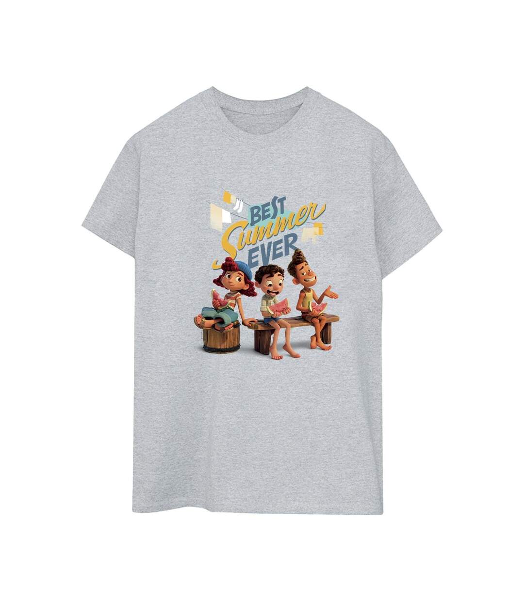 Disney Womens/Ladies Luca Best Summer Ever Cotton Boyfriend T-Shirt (Gris sportif) - UTBI30827-1