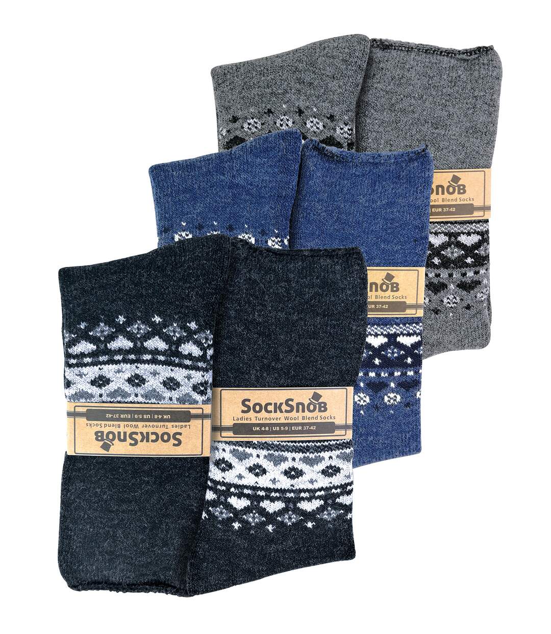 Sock Snob - 3 Paires Femme Chaussettes Lit Laine Chaudes Hiver Thermiques