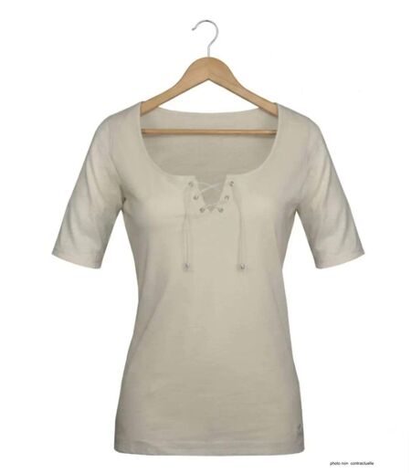 Tee-shirt MAYFLOWER DAMOCLES2 beige à lacets : l'élégance des manches 3/4