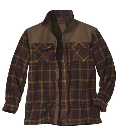 Men's Checked Fleece Overshirt - Brown Yellow