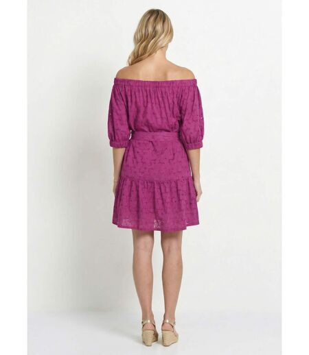 Robe courte col Bardot broderie anglaise