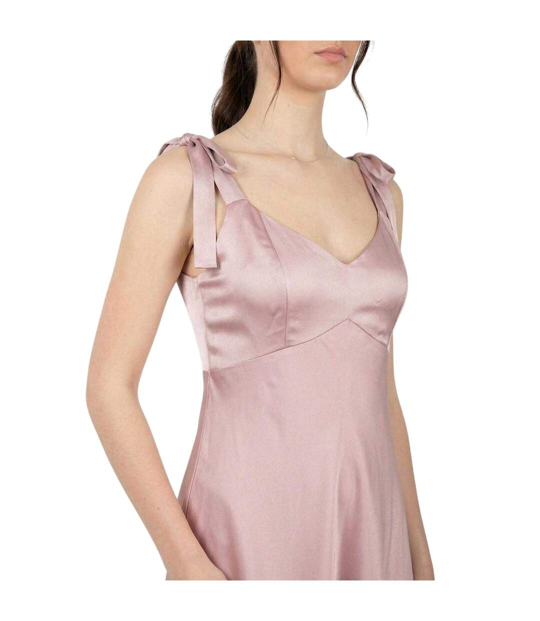 Womens/ladies Satin Tie Shoulder Bridesmaid Maxi Dress Soft Pink Deluxe-3