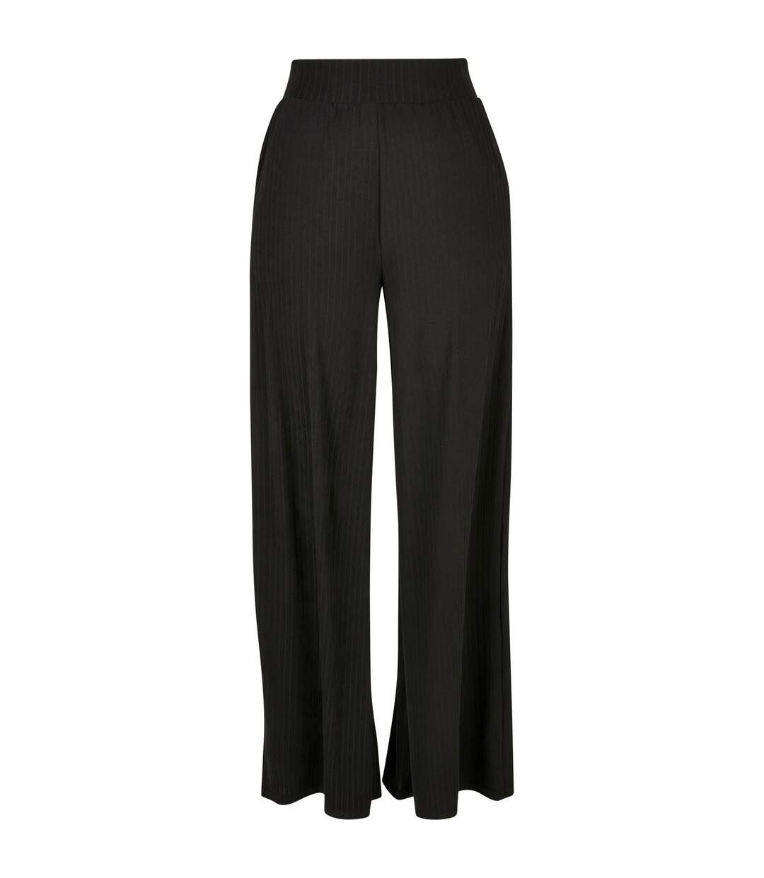 Womens/ladies Jersey Ribbed Wide Leg Trousers Black Urban Classics-1