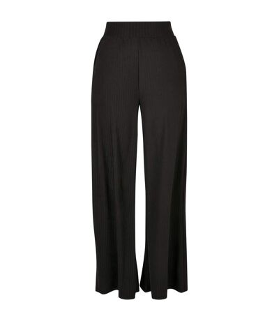 Womens/ladies Jersey Ribbed Wide Leg Trousers Black Urban Classics