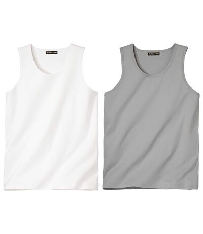Pack of 2 Men's Essential Cotton Vests - White Grey