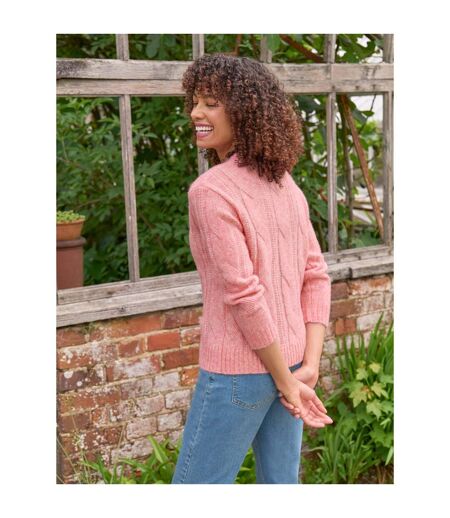 Womens/ladies Cable Knit Crew Neck Jumper Blush Pink WoolOvers