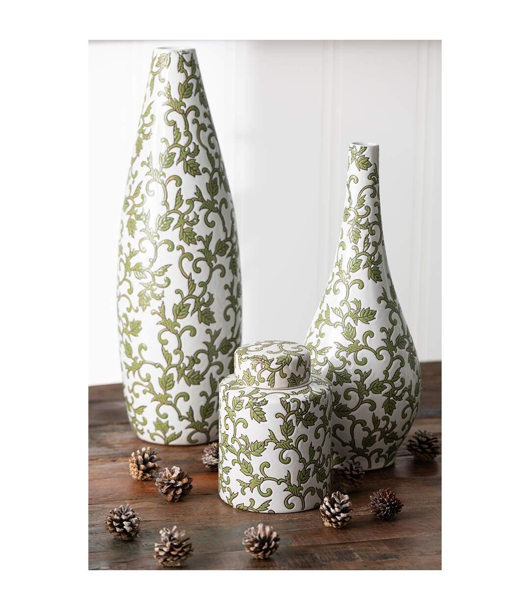 Vase Déco en Porcelaine Yezi 53cm Vert & Blanc-3