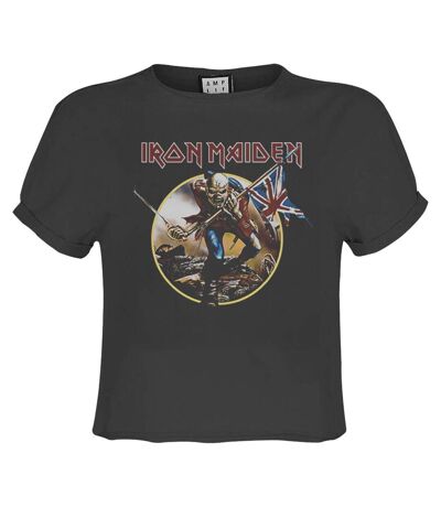 Womens/ladies Trooper Iron Maiden Crop Top Charcoal Amplified
