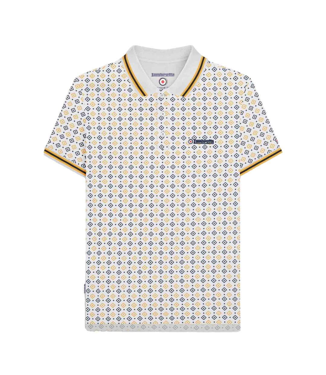 Polo Motif/style Géométrique Homme Blanc Bleu Marine Bleu Clair Lambretta-2