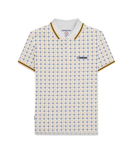 Polo Motif/style Géométrique Homme Blanc Bleu Marine Bleu Clair Lambretta
