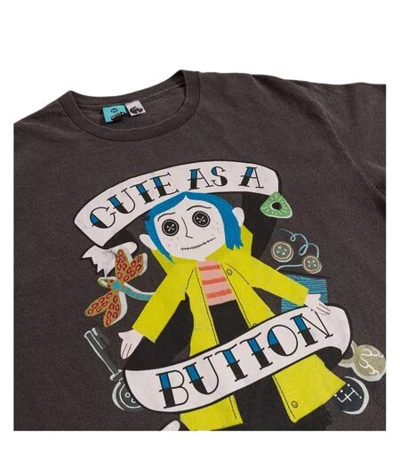 T-shirt Cute As A Button Adulte Noir Charbon Coraline
