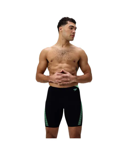 Mens Hyperboom Splice Stripe Logo Jammer Shorts Black Green Speedo