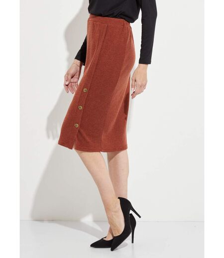 Jupe longue droite maille et boutons fantaisie