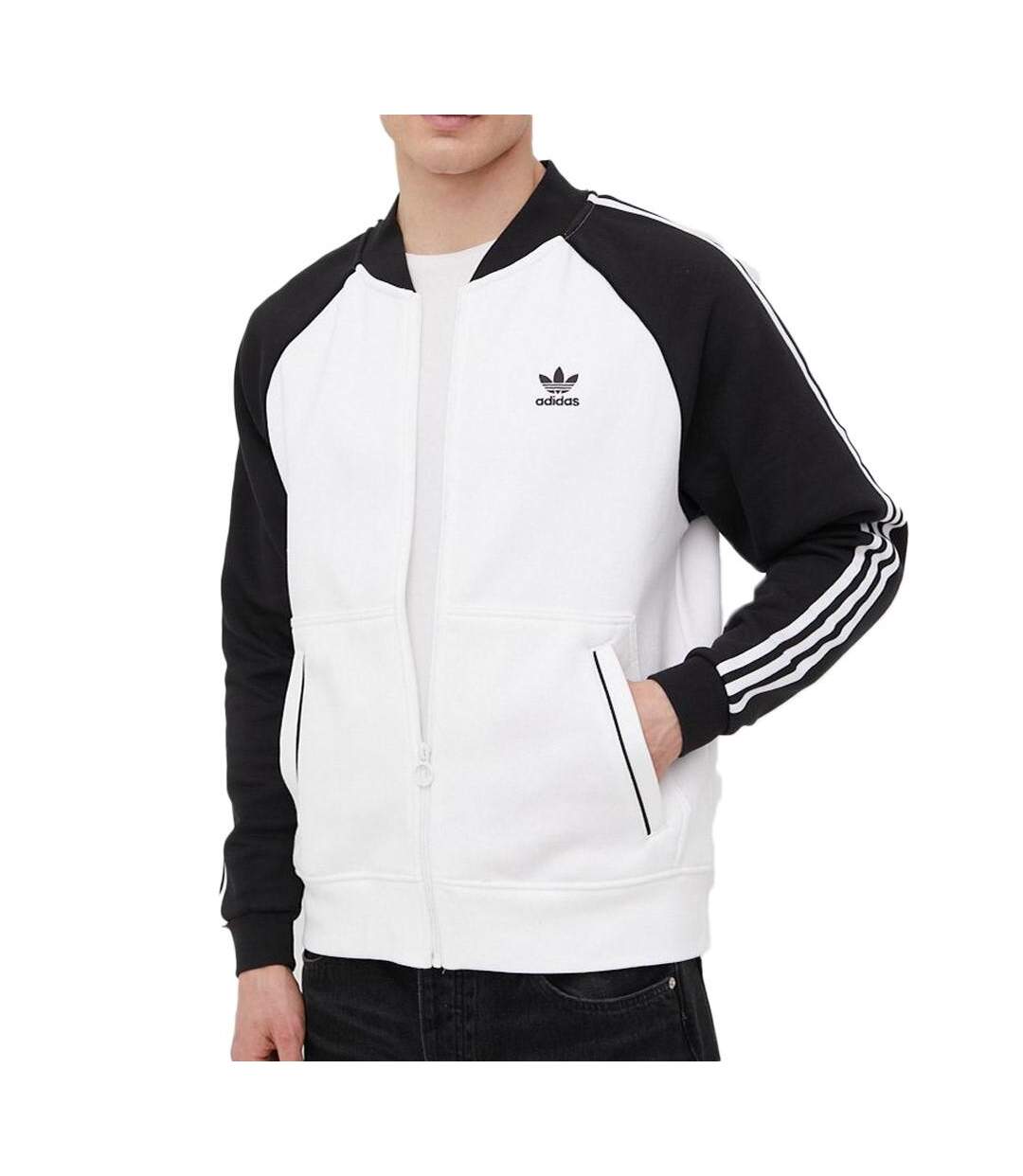 Veste blanche/noir homme adidas fleece - l-1