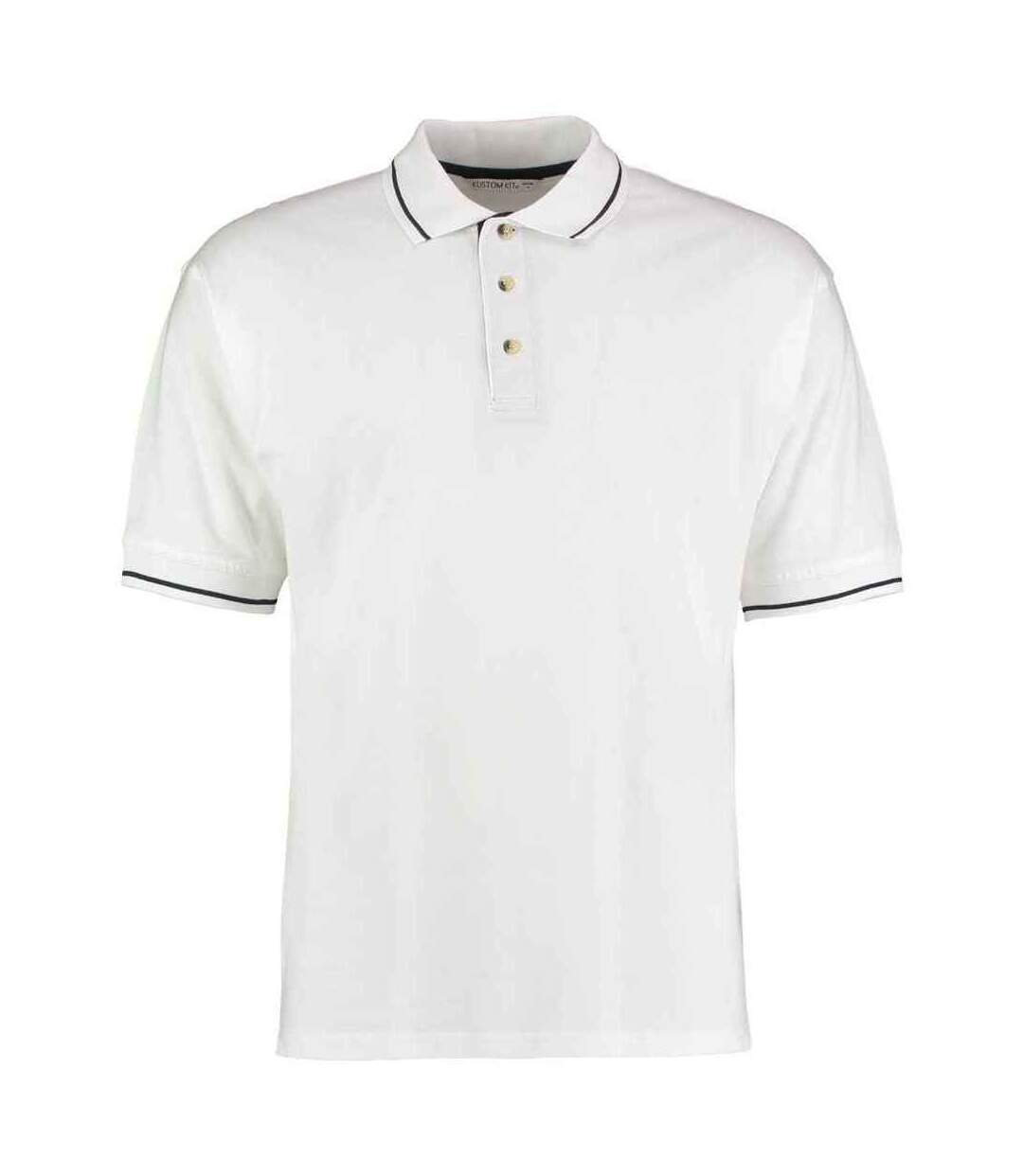 Mens Polo Shirt White Navy Kustom Kit-1