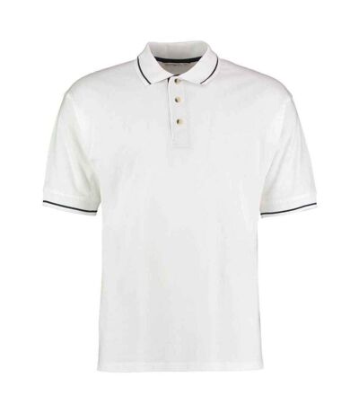 Mens Polo Shirt White Navy Kustom Kit